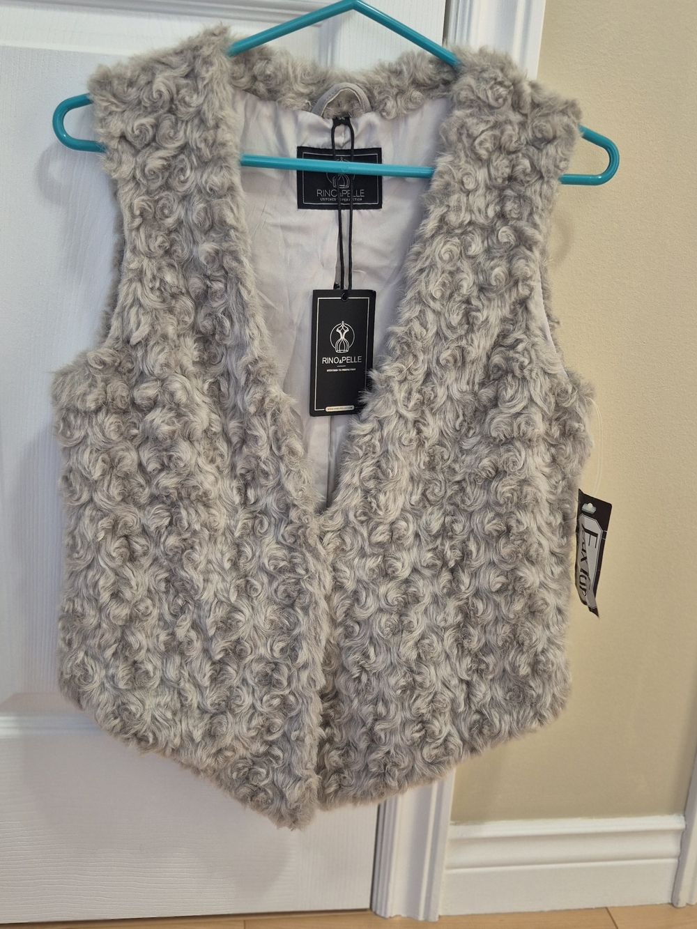 Rino & Pelle  Faux Fur Curly Vest - Light Gray NWT